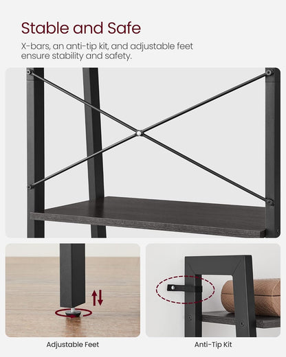 4-Tier Ladder Bookshelf – Industrial Storage Rack with Steel Frame for Living Room & Home Office