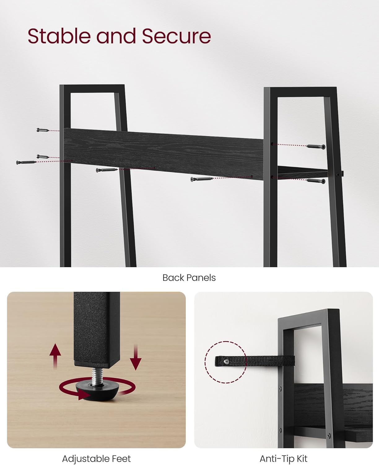 4-Tier Ladder Bookshelf – Industrial Storage Rack with Steel Frame for Living Room & Home Office