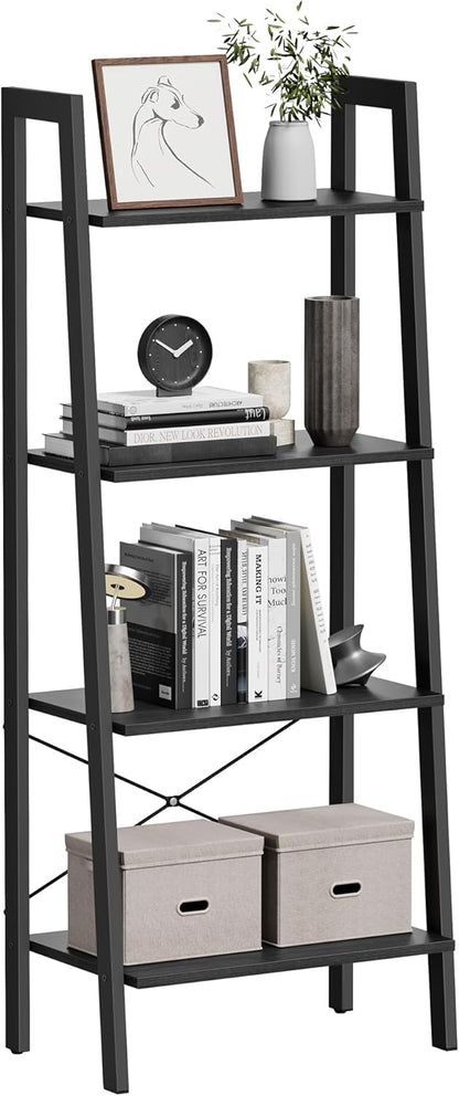 4-Tier Ladder Bookshelf – Industrial Storage Rack with Steel Frame for Living Room & Home Office