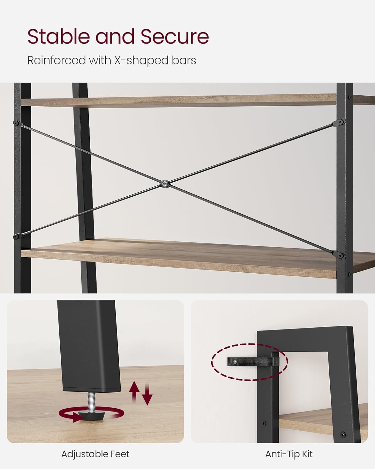 4-Tier Ladder Bookshelf – Industrial Storage Rack with Steel Frame for Living Room & Home Office