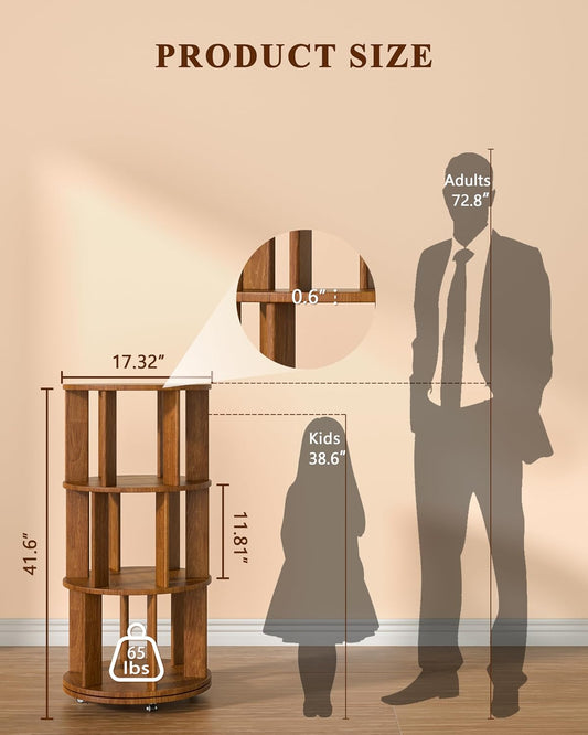 360° Rotating Solid Wood Bookshelf – Space-Saving Organizer for Modern Living