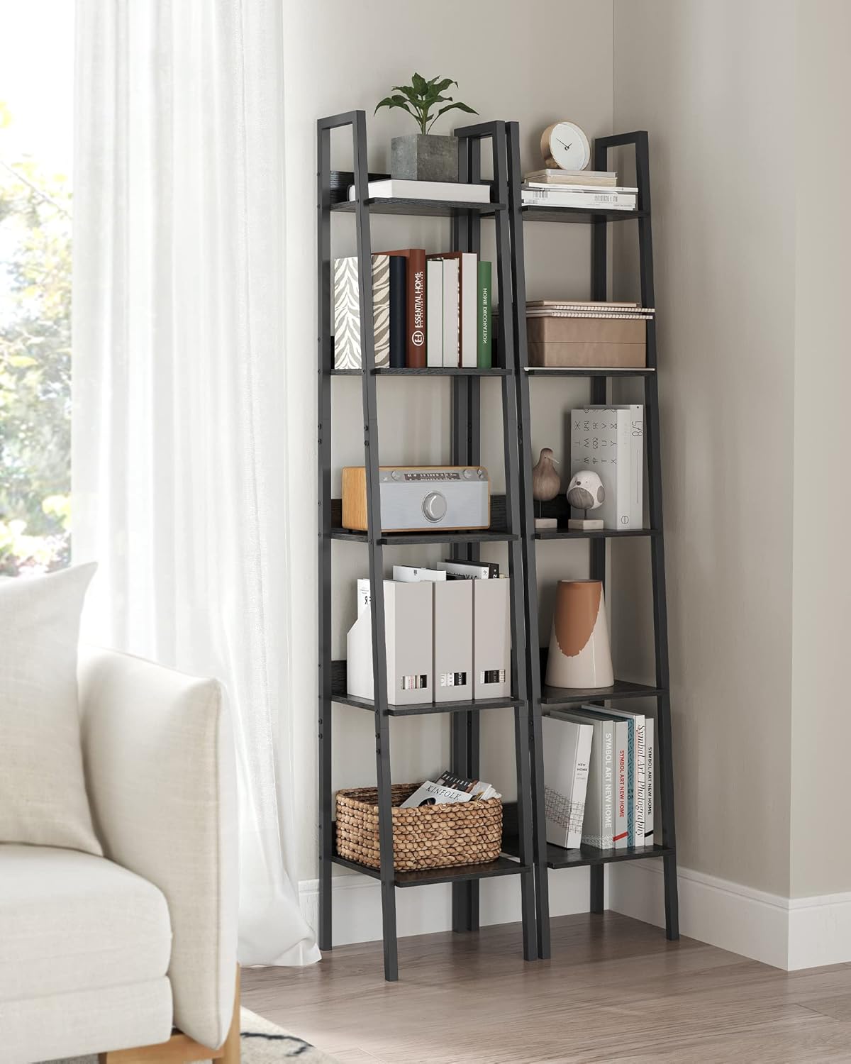 4-Tier Ladder Bookshelf – Industrial Storage Rack with Steel Frame for Living Room & Home Office