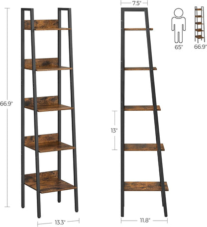 4-Tier Ladder Bookshelf – Industrial Storage Rack with Steel Frame for Living Room & Home Office