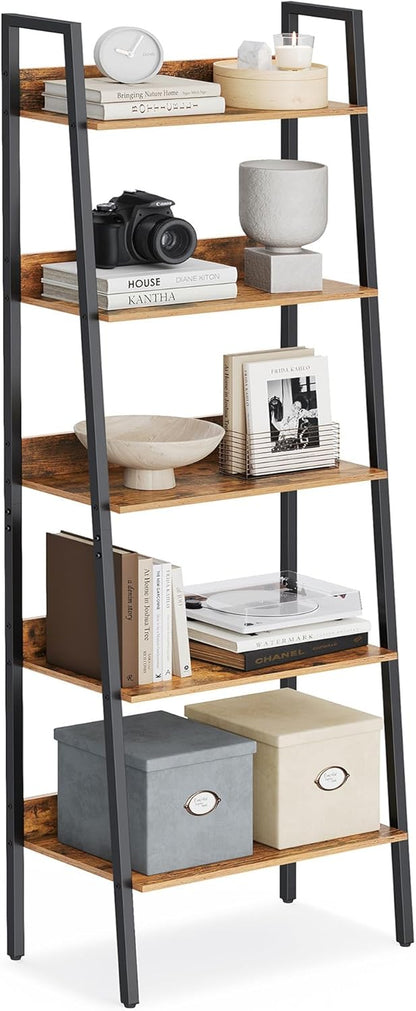 4-Tier Ladder Bookshelf – Industrial Storage Rack with Steel Frame for Living Room & Home Office