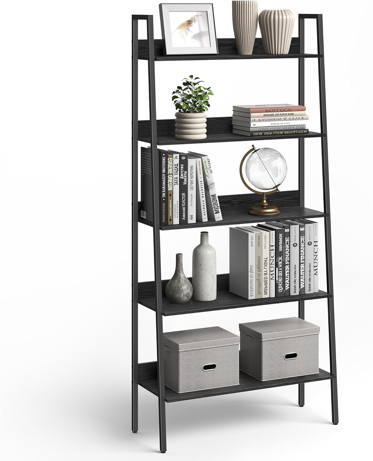 4-Tier Ladder Bookshelf – Industrial Storage Rack with Steel Frame for Living Room & Home Office
