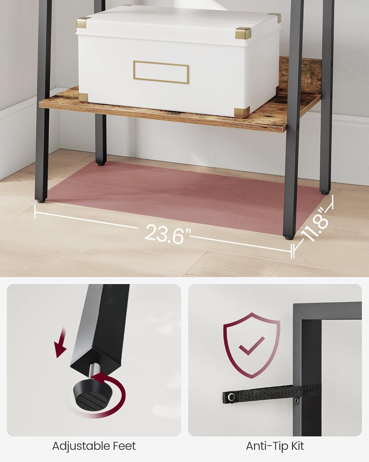 4-Tier Ladder Bookshelf – Industrial Storage Rack with Steel Frame for Living Room & Home Office