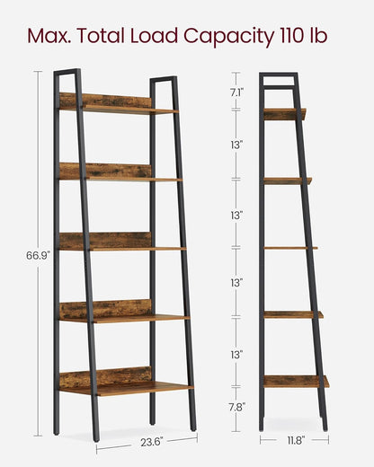 4-Tier Ladder Bookshelf – Industrial Storage Rack with Steel Frame for Living Room & Home Office