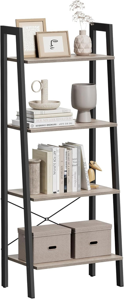 4-Tier Ladder Bookshelf – Industrial Storage Rack with Steel Frame for Living Room & Home Office