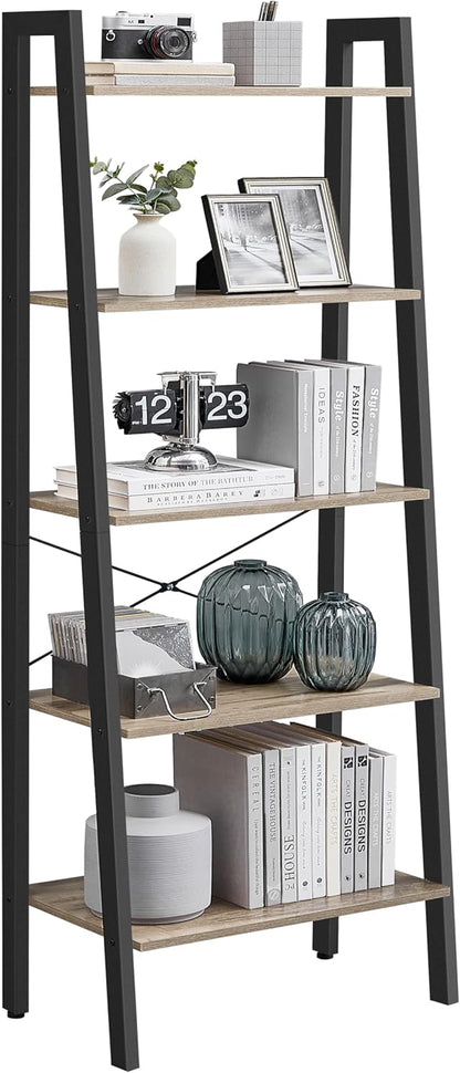 4-Tier Ladder Bookshelf – Industrial Storage Rack with Steel Frame for Living Room & Home Office