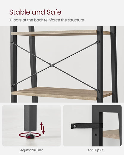 4-Tier Ladder Bookshelf – Industrial Storage Rack with Steel Frame for Living Room & Home Office