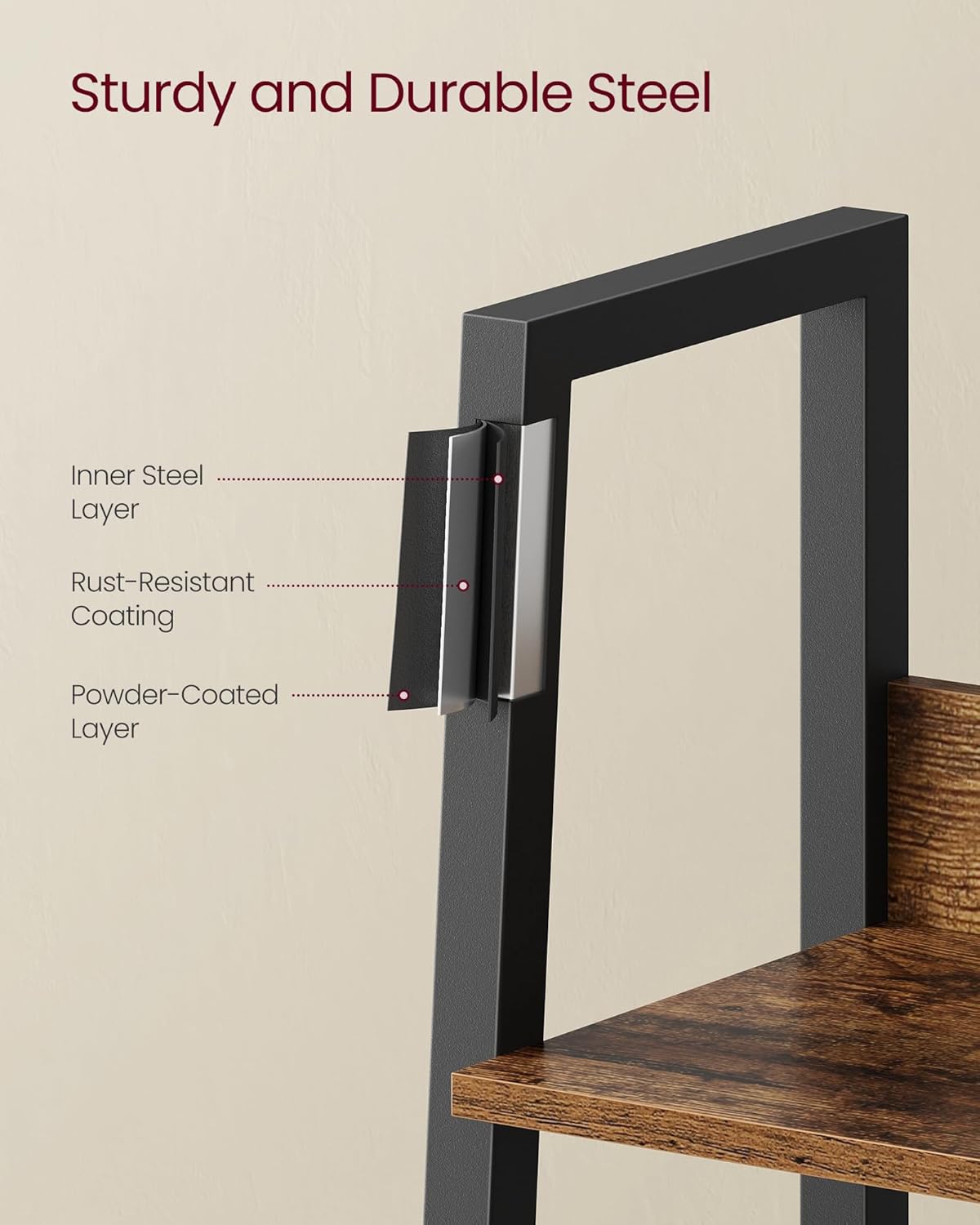 4-Tier Ladder Bookshelf – Industrial Storage Rack with Steel Frame for Living Room & Home Office