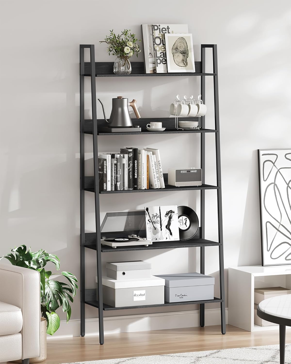 4-Tier Ladder Bookshelf – Industrial Storage Rack with Steel Frame for Living Room & Home Office