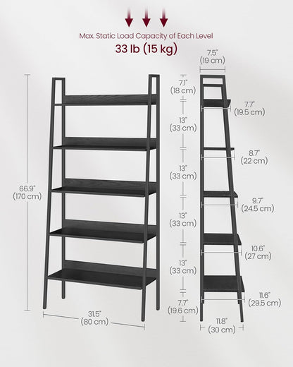 4-Tier Ladder Bookshelf – Industrial Storage Rack with Steel Frame for Living Room & Home Office