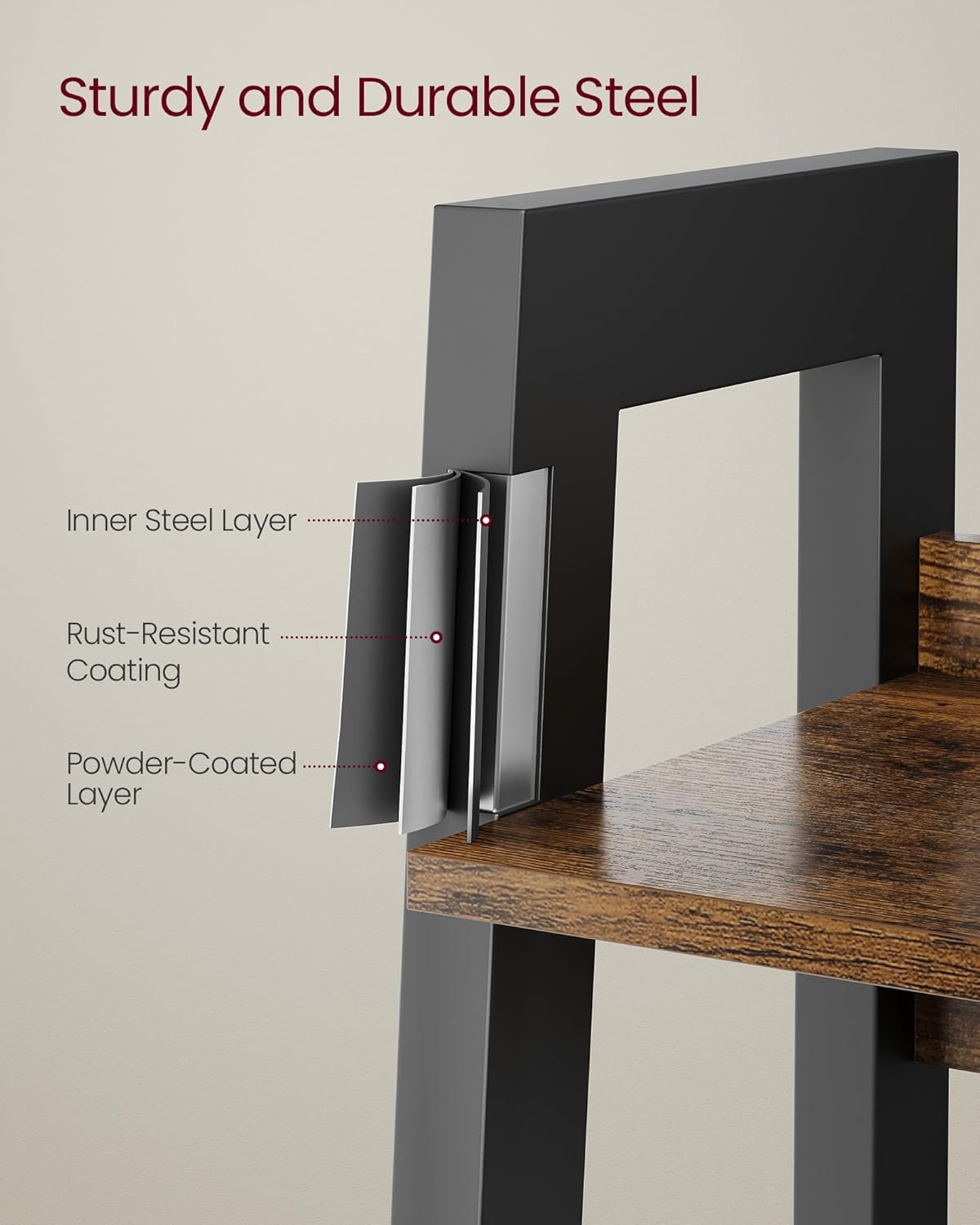 4-Tier Ladder Bookshelf – Industrial Storage Rack with Steel Frame for Living Room & Home Office