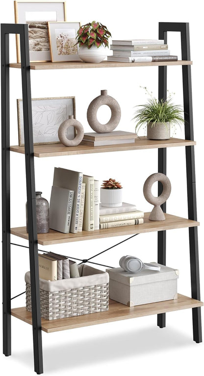 4-Tier Ladder Bookshelf – Industrial Storage Rack with Steel Frame for Living Room & Home Office
