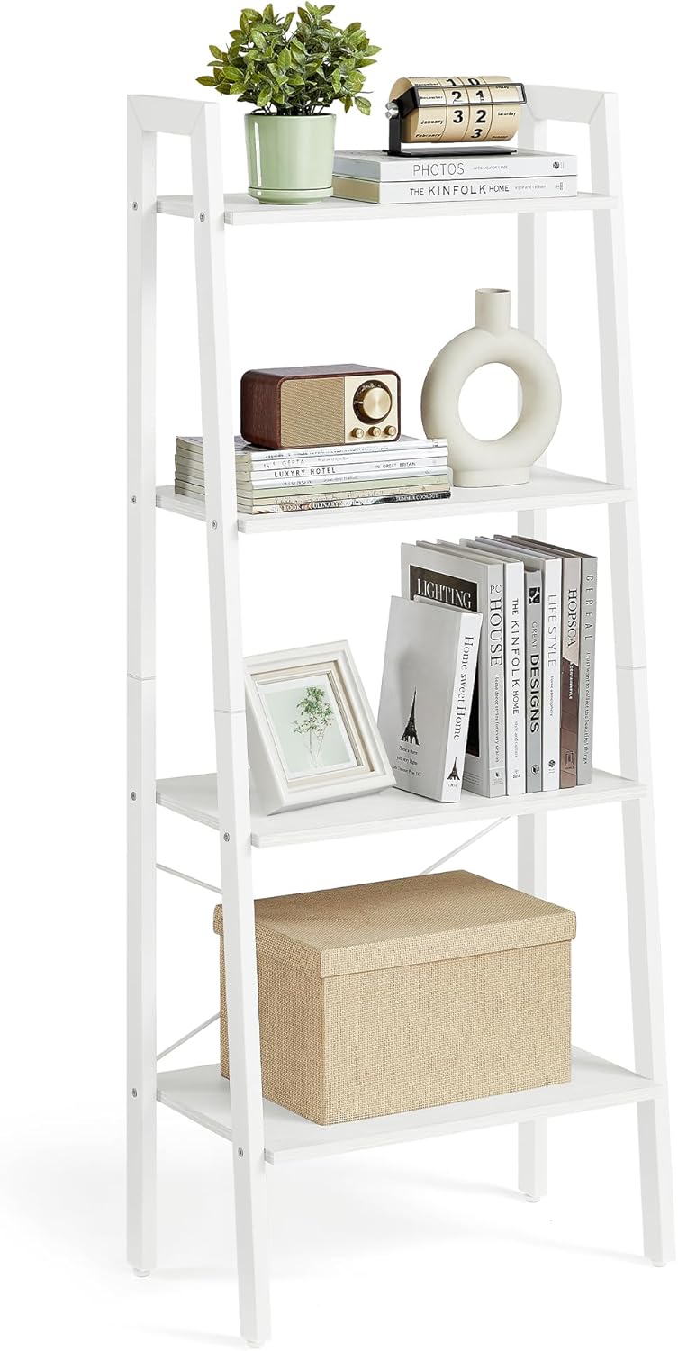 4-Tier Ladder Bookshelf – Industrial Storage Rack with Steel Frame for Living Room & Home Office