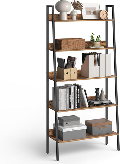 4-Tier Ladder Bookshelf – Industrial Storage Rack with Steel Frame for Living Room & Home Office