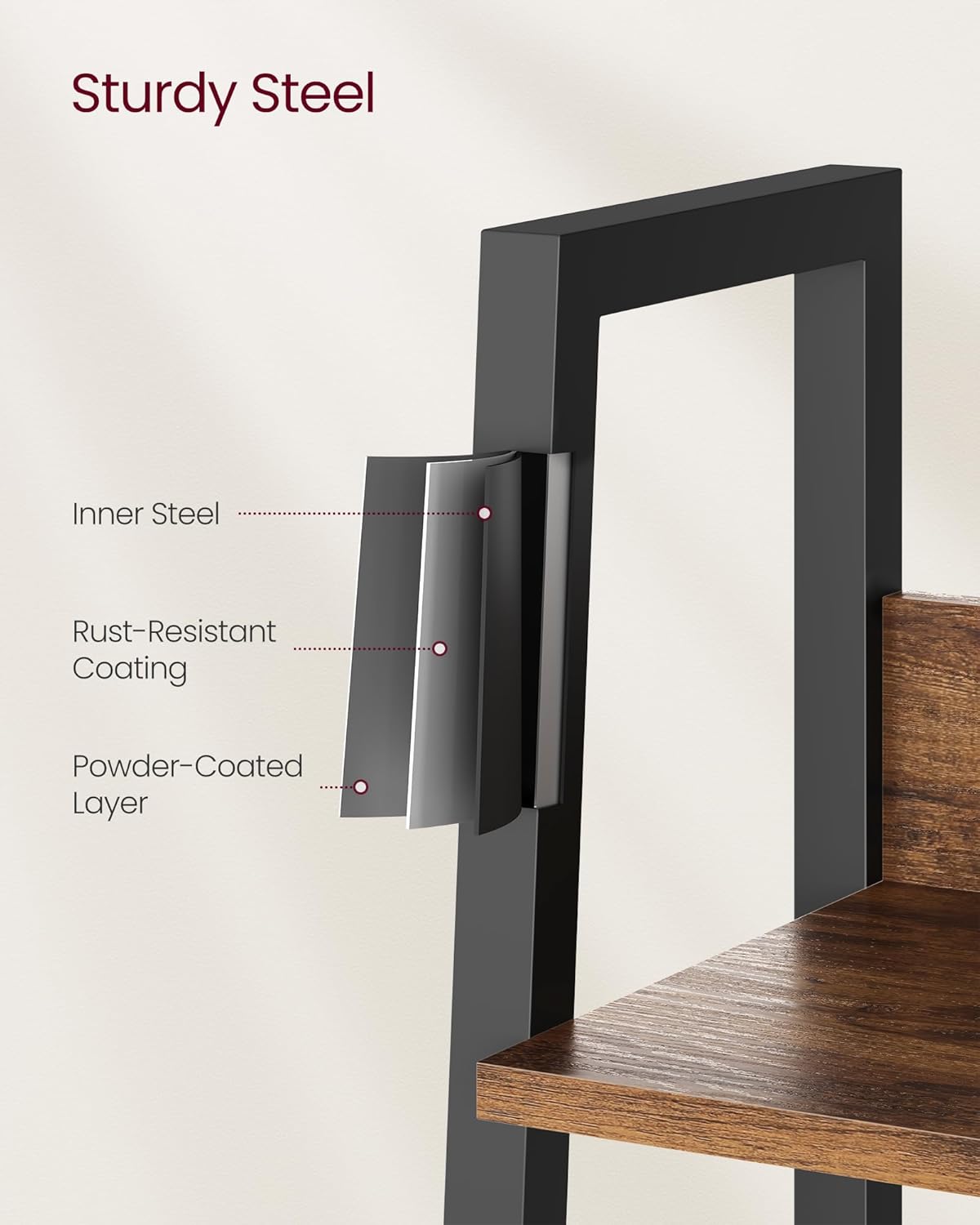 4-Tier Ladder Bookshelf – Industrial Storage Rack with Steel Frame for Living Room & Home Office