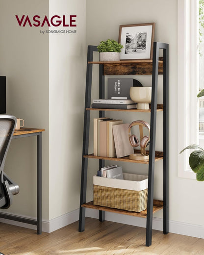 4-Tier Ladder Bookshelf – Industrial Storage Rack with Steel Frame for Living Room & Home Office