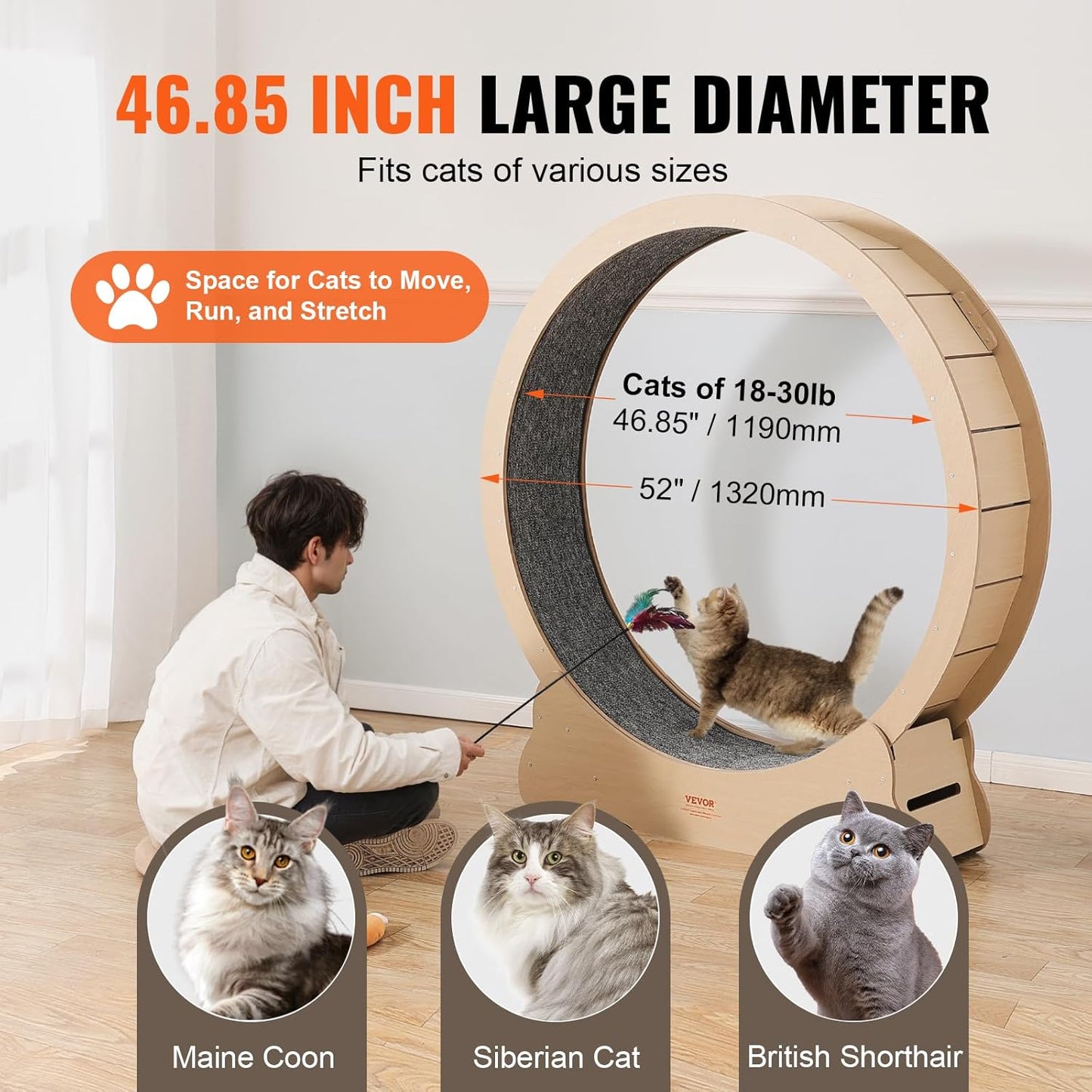52" Cat Exercise Wheel – Large Indoor Running Wheel with Detachable Carpet