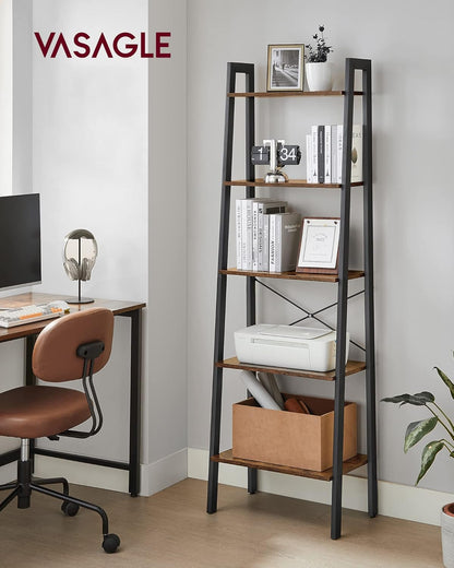 4-Tier Ladder Bookshelf – Industrial Storage Rack with Steel Frame for Living Room & Home Office