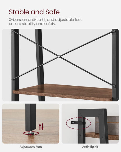 4-Tier Ladder Bookshelf – Industrial Storage Rack with Steel Frame for Living Room & Home Office