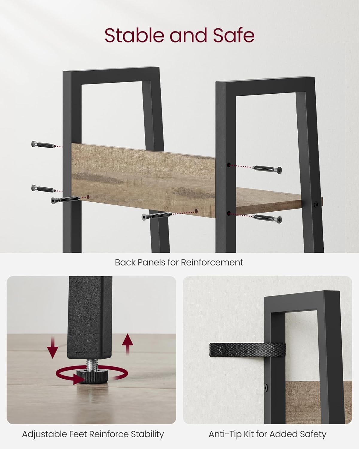 4-Tier Ladder Bookshelf – Industrial Storage Rack with Steel Frame for Living Room & Home Office