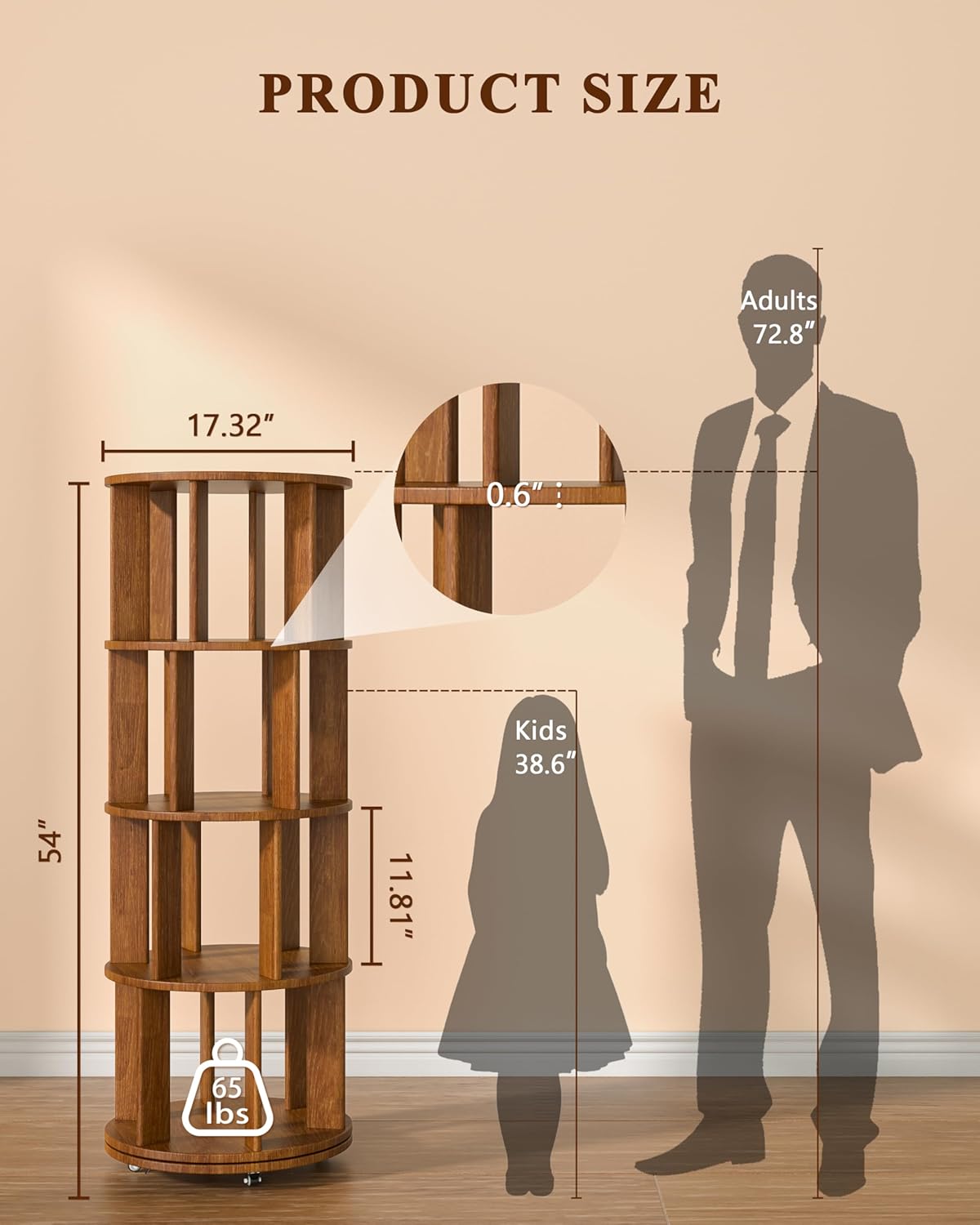 360° Rotating Solid Wood Bookshelf – Space-Saving Organizer for Modern Living