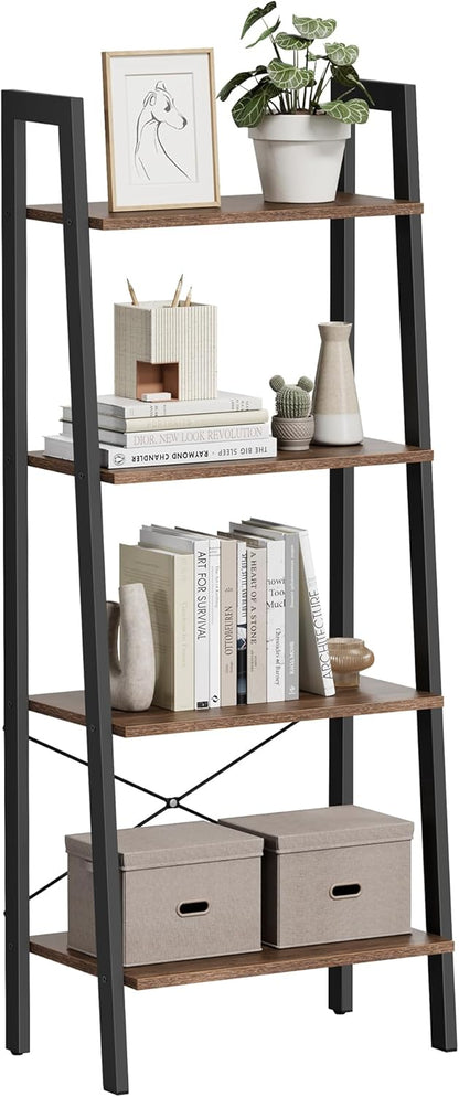 4-Tier Ladder Bookshelf – Industrial Storage Rack with Steel Frame for Living Room & Home Office