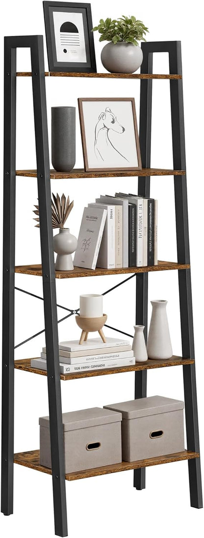 4-Tier Ladder Bookshelf – Industrial Storage Rack with Steel Frame for Living Room & Home Office
