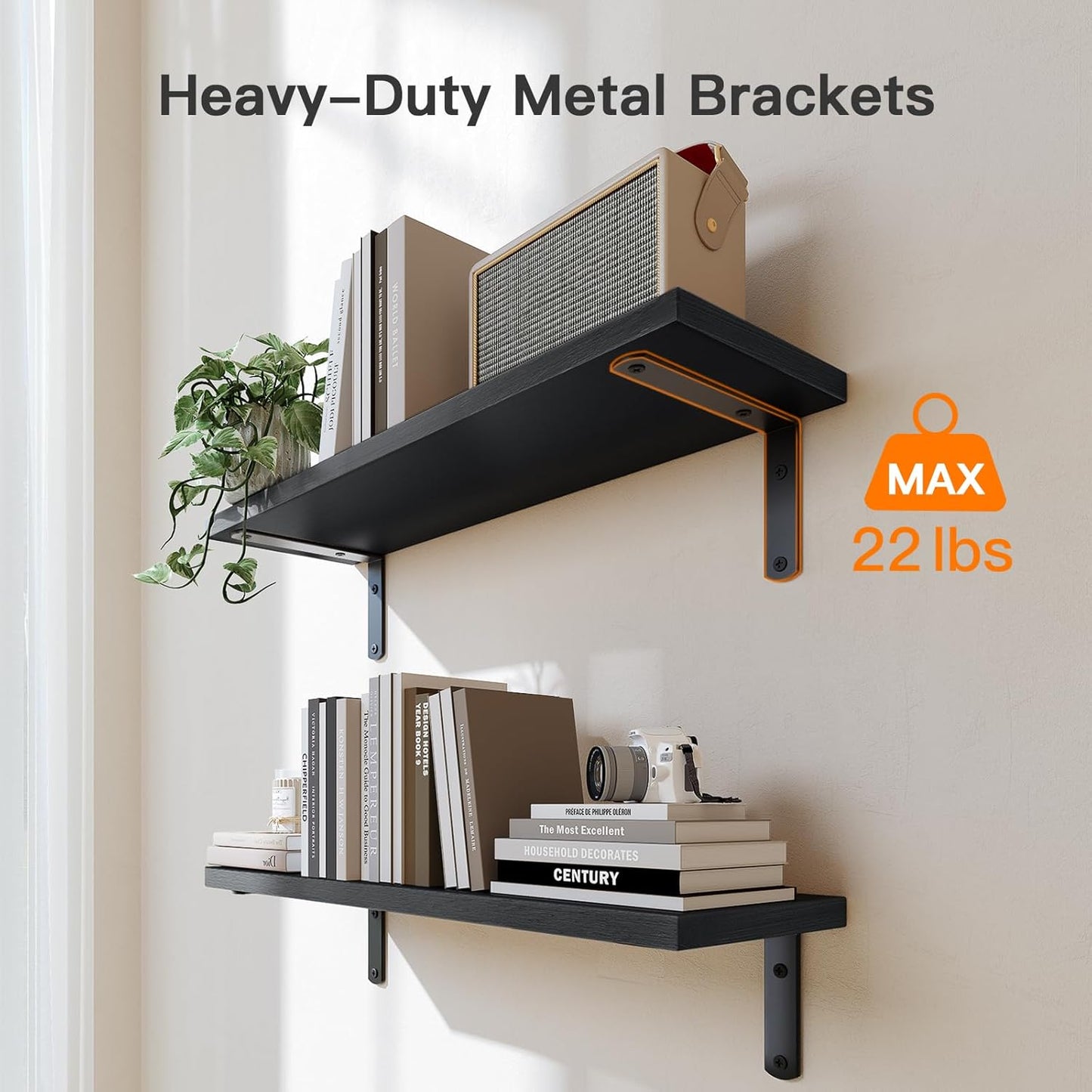 Floating Wall Shelves with Storage Basket – Natural Wood Bathroom & Home Organizer