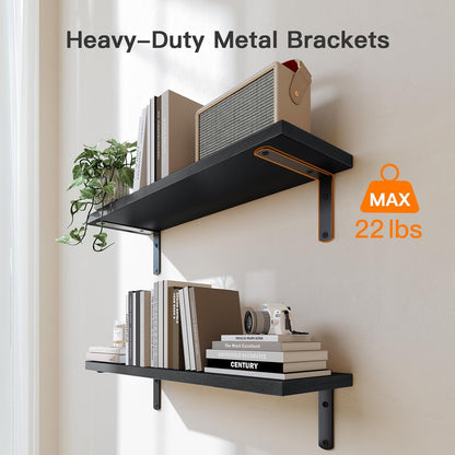 Floating Wall Shelves with Storage Basket – Natural Wood Bathroom & Home Organizer