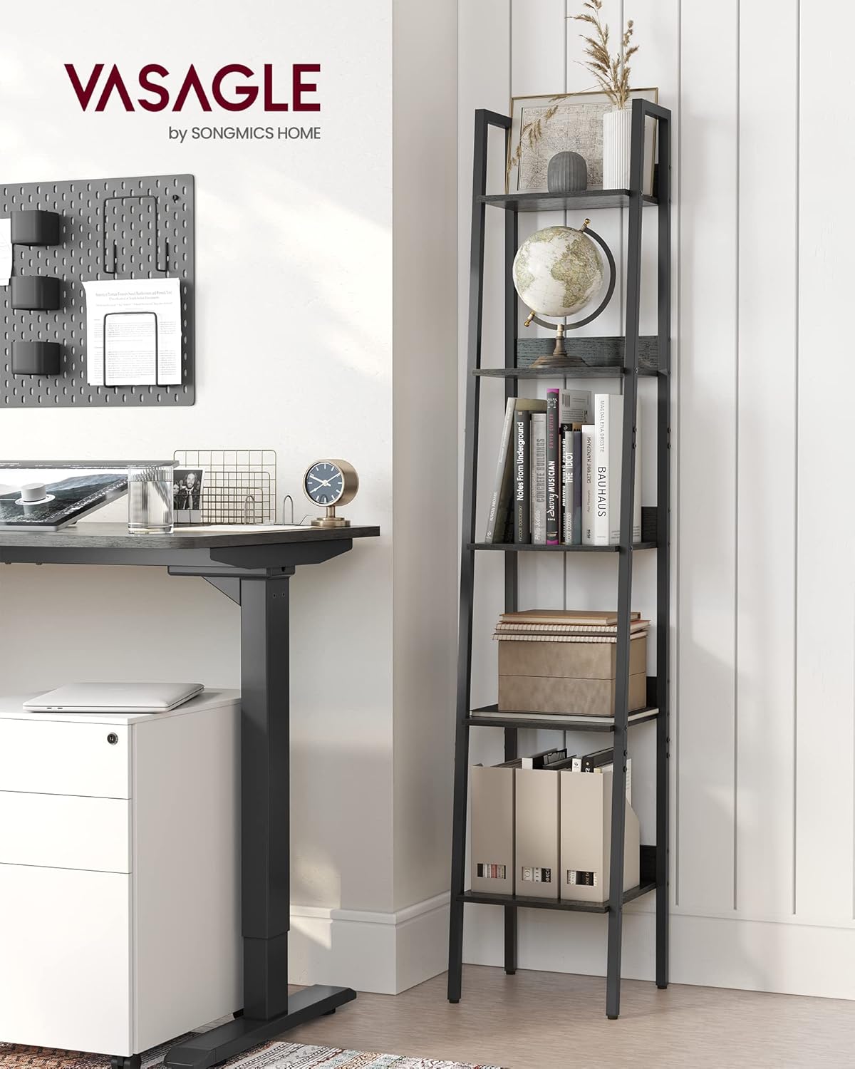 4-Tier Ladder Bookshelf – Industrial Storage Rack with Steel Frame for Living Room & Home Office