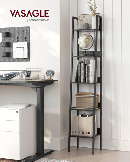 4-Tier Ladder Bookshelf – Industrial Storage Rack with Steel Frame for Living Room & Home Office