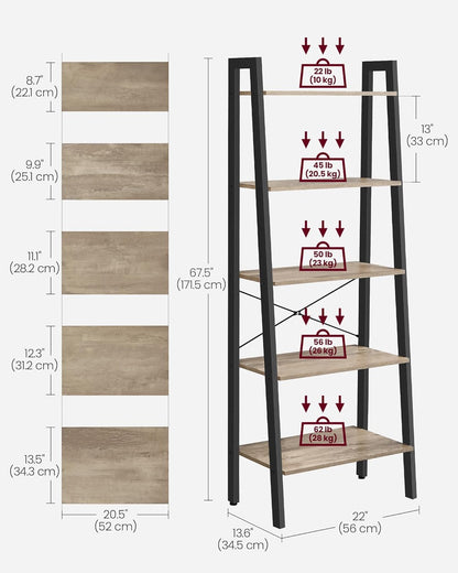 4-Tier Ladder Bookshelf – Industrial Storage Rack with Steel Frame for Living Room & Home Office