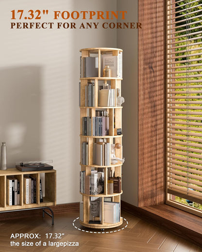 360° Rotating Solid Wood Bookshelf – Space-Saving Organizer for Modern Living