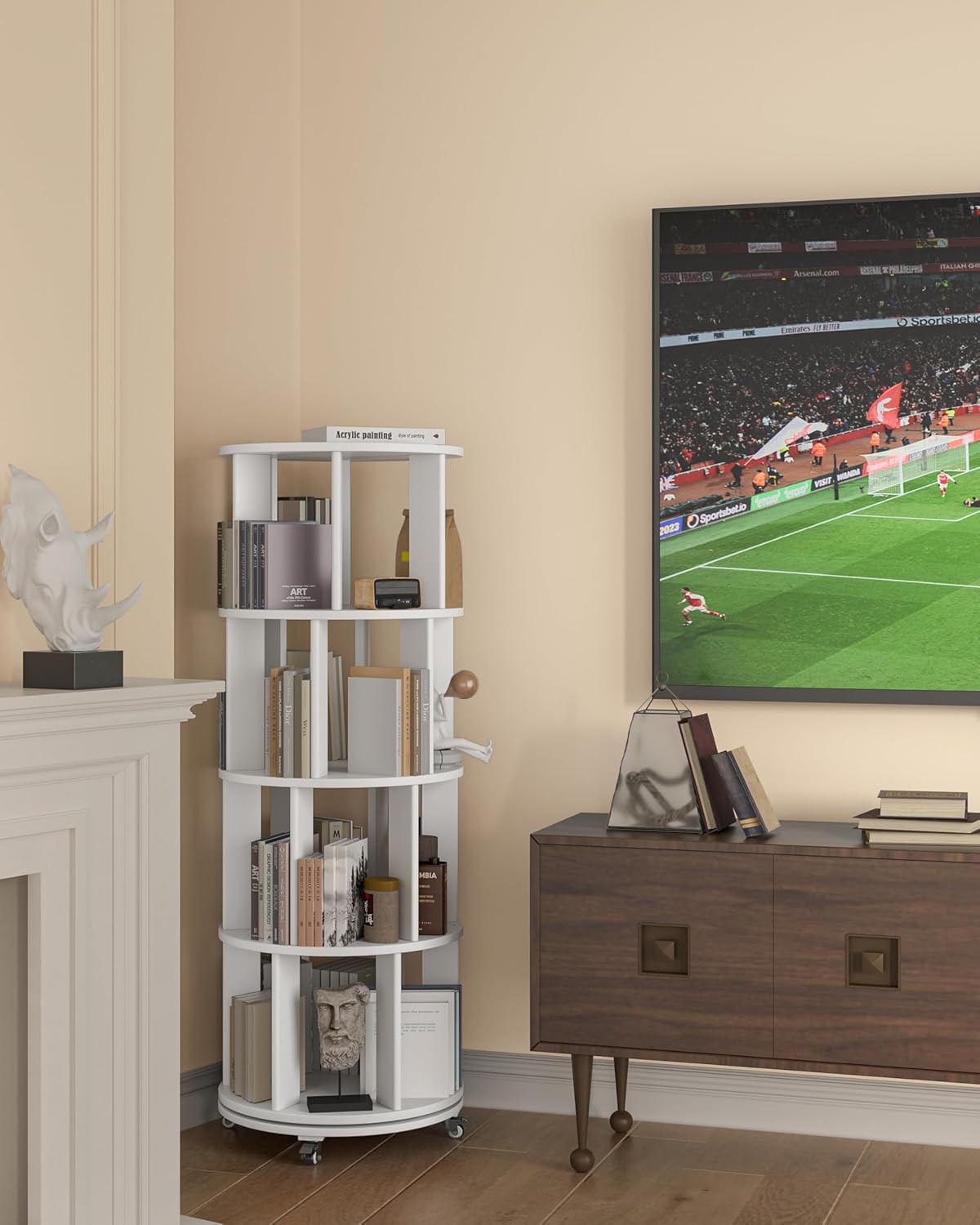 360° Rotating Solid Wood Bookshelf – Space-Saving Organizer for Modern Living