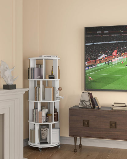 360° Rotating Solid Wood Bookshelf – Space-Saving Organizer for Modern Living