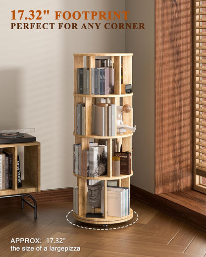 360° Rotating Solid Wood Bookshelf – Space-Saving Organizer for Modern Living