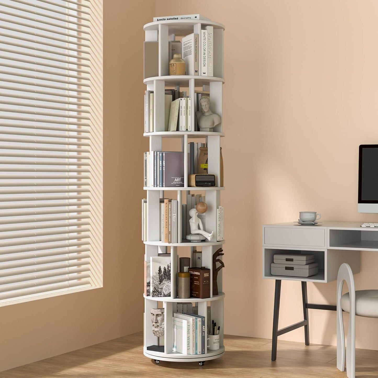 360° Rotating Solid Wood Bookshelf – Space-Saving Organizer for Modern Living