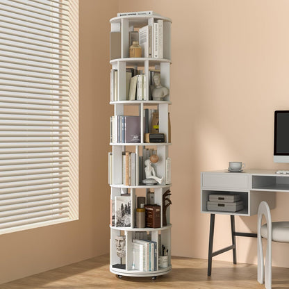 360° Rotating Solid Wood Bookshelf – Space-Saving Organizer for Modern Living