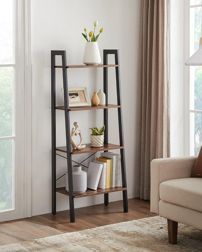 4-Tier Ladder Bookshelf – Industrial Storage Rack with Steel Frame for Living Room & Home Office