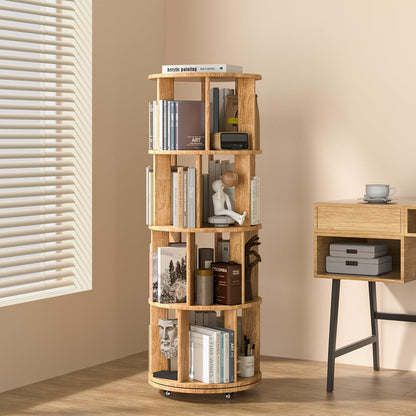360° Rotating Solid Wood Bookshelf – Space-Saving Organizer for Modern Living