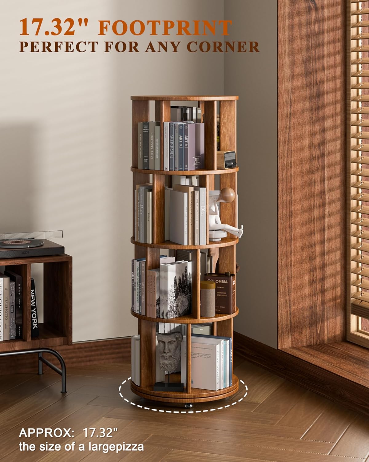 360° Rotating Solid Wood Bookshelf – Space-Saving Organizer for Modern Living