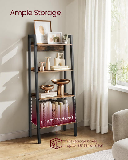 4-Tier Ladder Bookshelf – Industrial Storage Rack with Steel Frame for Living Room & Home Office
