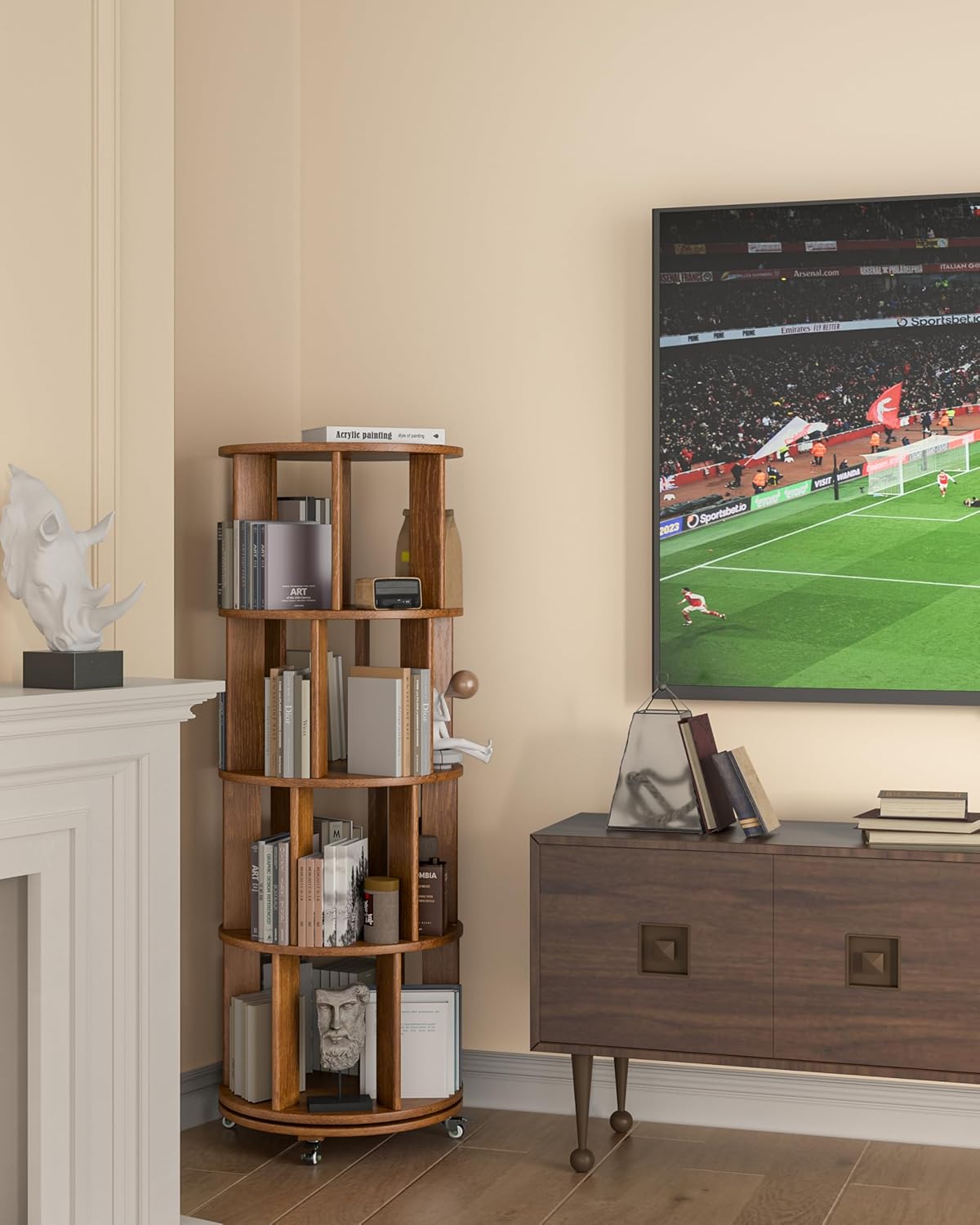 360° Rotating Solid Wood Bookshelf – Space-Saving Organizer for Modern Living