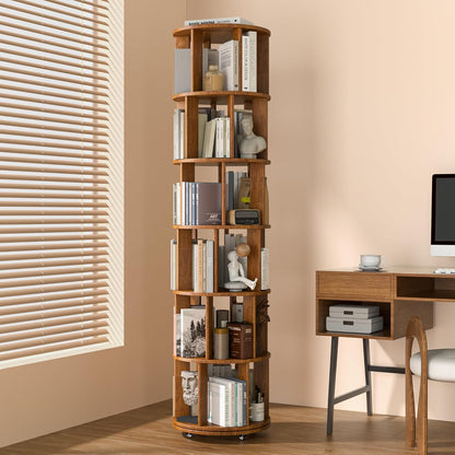 360° Rotating Solid Wood Bookshelf – Space-Saving Organizer for Modern Living