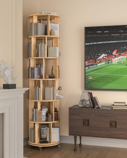 360° Rotating Solid Wood Bookshelf – Space-Saving Organizer for Modern Living