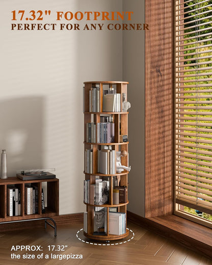 360° Rotating Solid Wood Bookshelf – Space-Saving Organizer for Modern Living