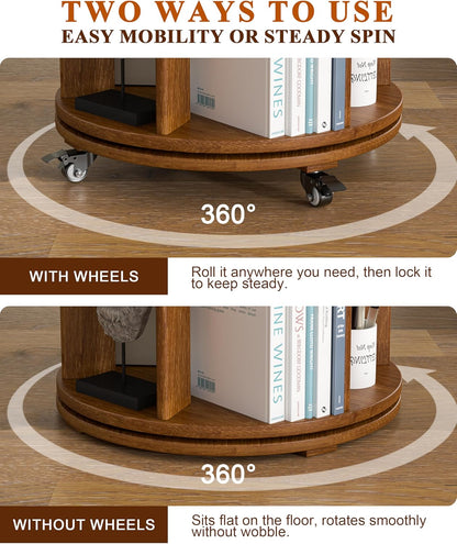 360° Rotating Solid Wood Bookshelf – Space-Saving Organizer for Modern Living